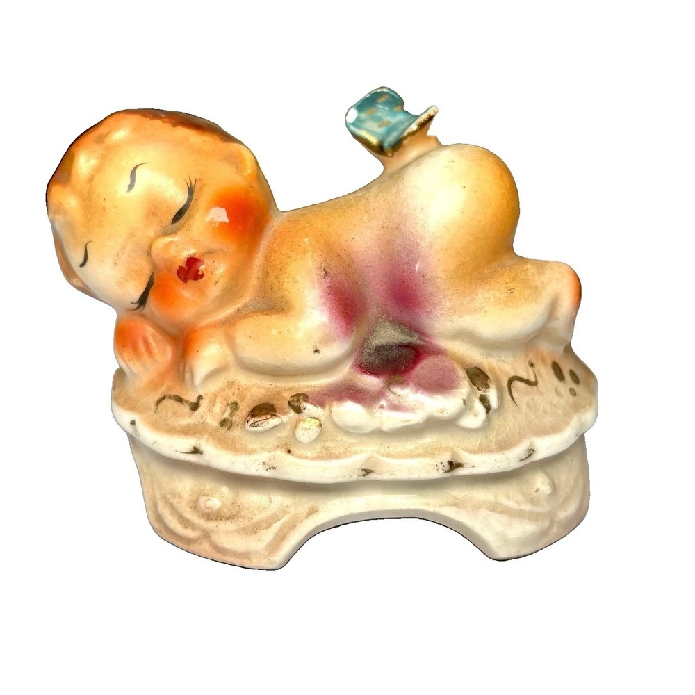 Vintage Josef Original Sleeping Beauty Baby Figurine Butterfly Bare Butt Japan
